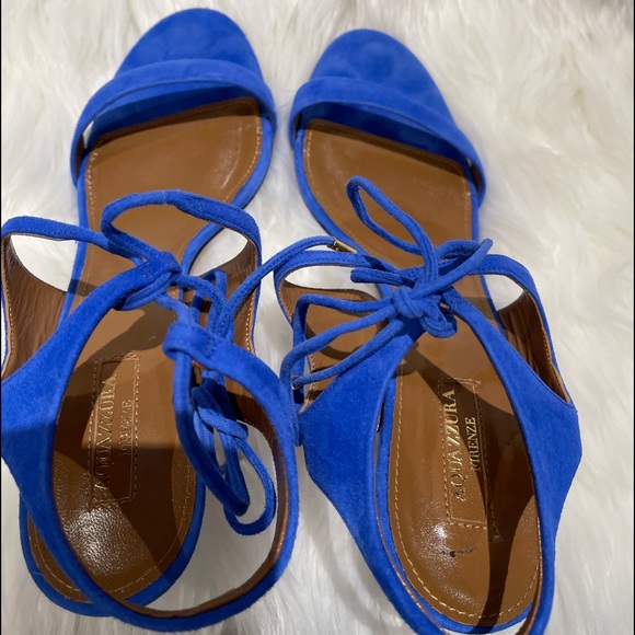 Gently worn Aquazzura vibrant blue suede sandals - Picture 5 of 6